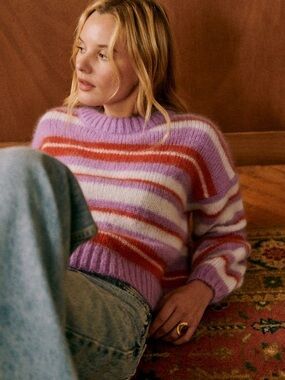 Sezane Franck Striped Jumper Knit Sweater Lilac